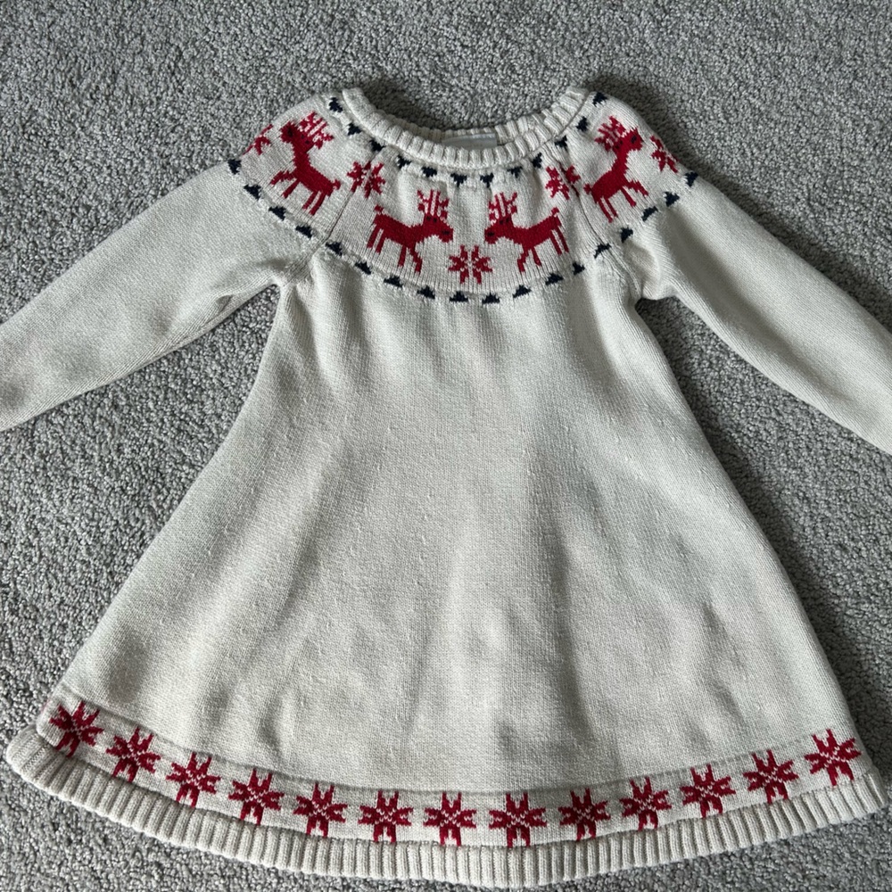 Hanna Andersson Cozy White and Red Sweater with Reindeer Pattern